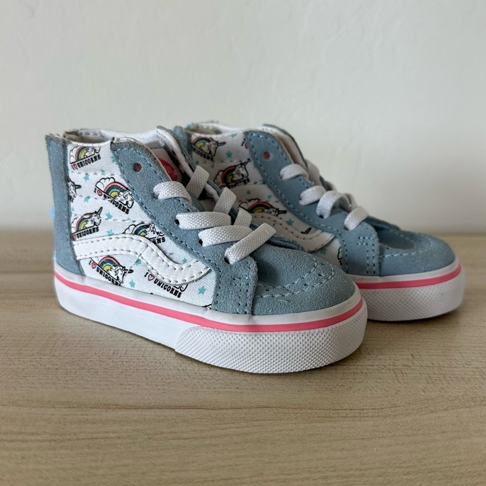 Vans Sk-8 Hi Zip I Love Unicorns Toddler Girl Blue Suede Hi Top Shoes Size 4 - Picture 1 of 9